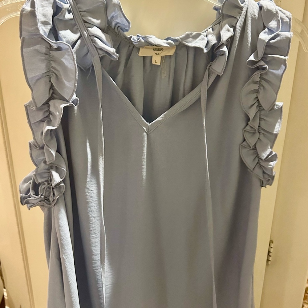Entro Light Blue Ruffle Blouse